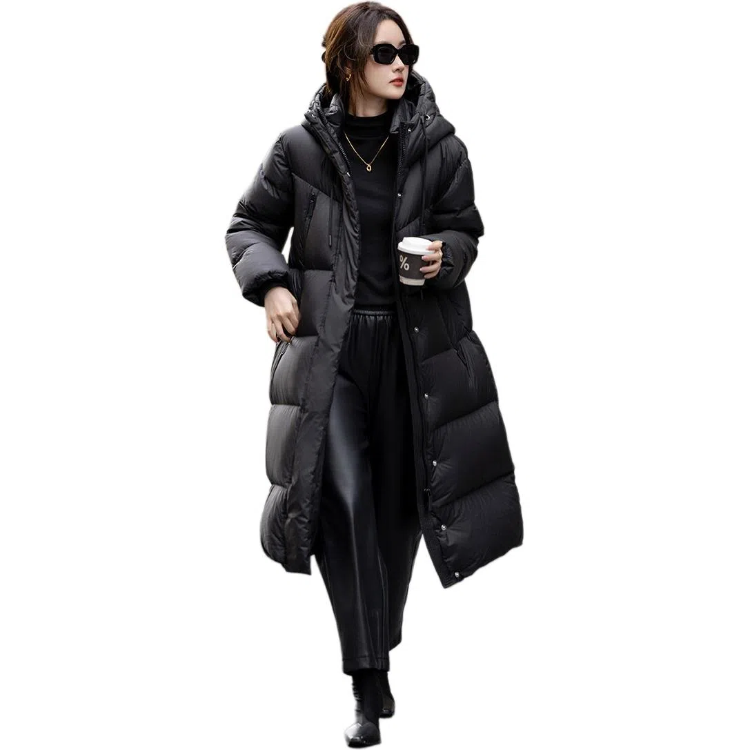 【dme】 纯色时尚休闲简约连帽保暖舒适长袖羽绒服 女款 黑色