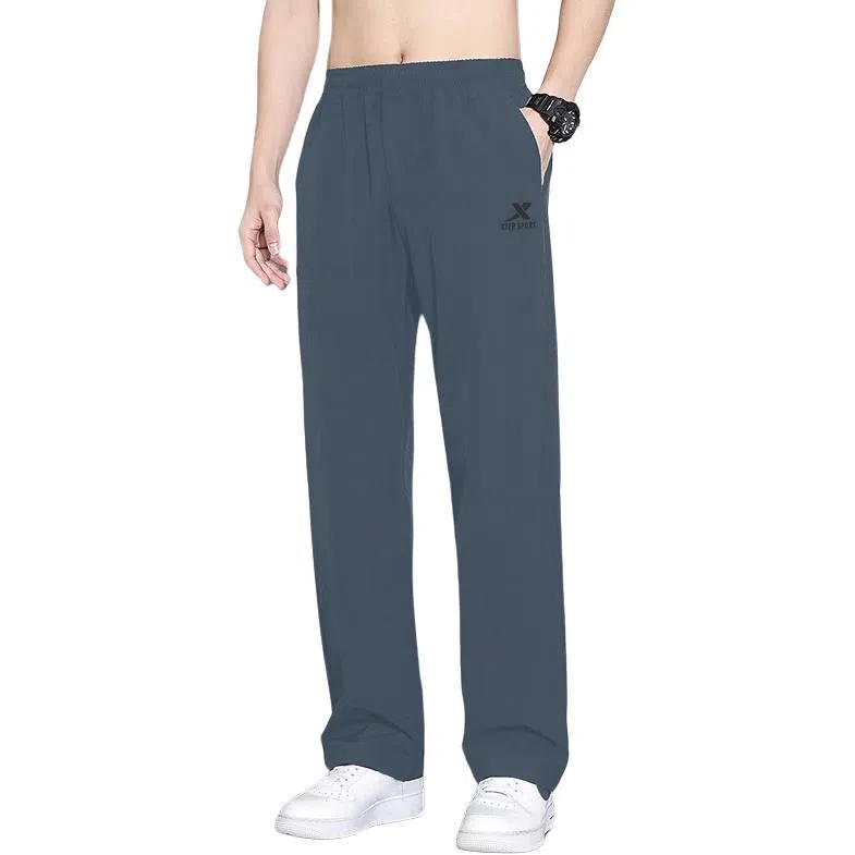 特步 直筒运动薄款速干透气跑步宽松休闲裤 男款 海岩灰