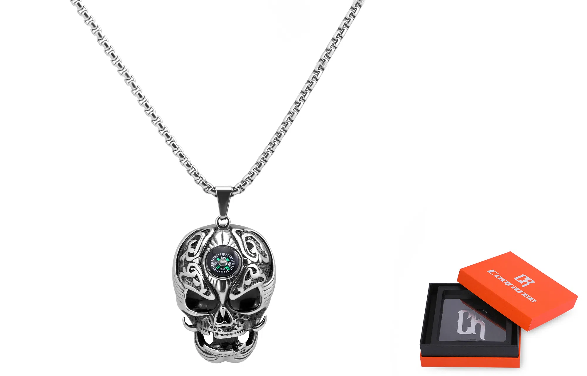 Cooraree Compass Skull Pendant Necklace