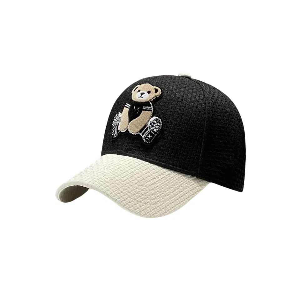 图涂丫 日系百搭时尚卡通小熊拼接 涤纶 鸭舌帽 男女同款情侣款