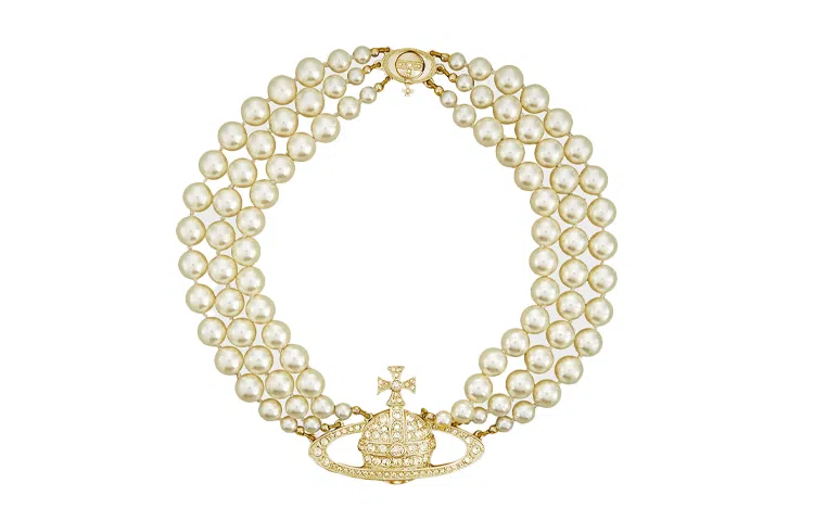 Vivienne Westwood Three Row Pearl Bas Relief Choker