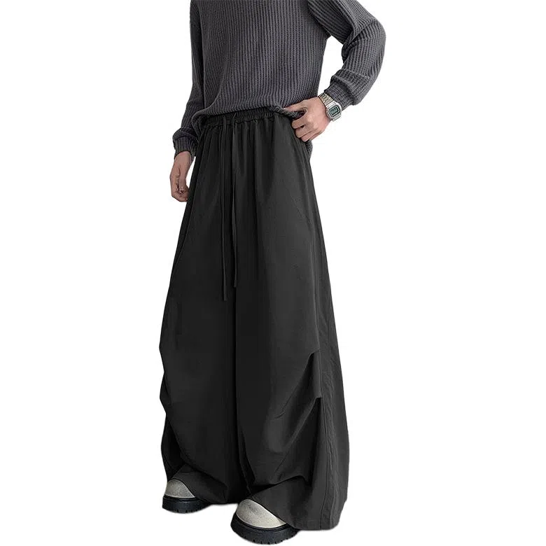 顶峰保罗 纯色基础款美式凉感透气降落伞兵裤冰丝薄款速干垂感舒适宽松直筒阔腿休闲裤 男女同款