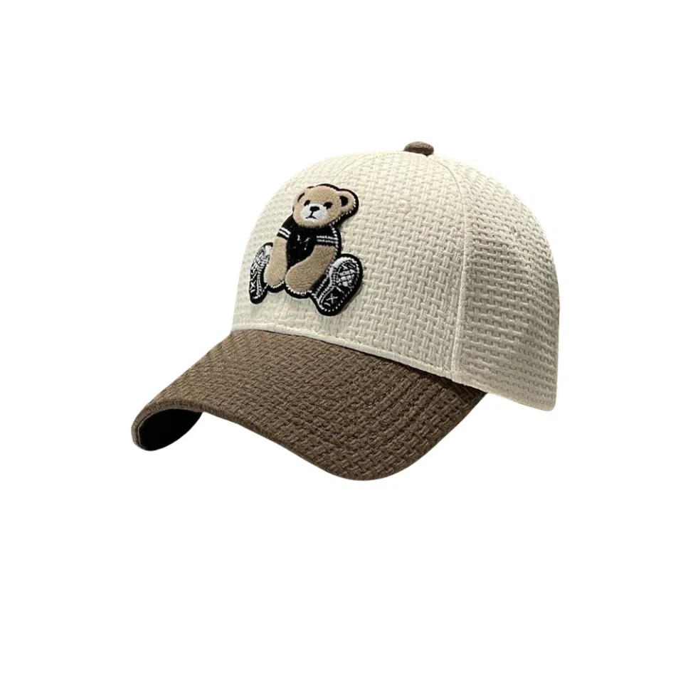 图涂丫 日系百搭时尚卡通小熊拼接 涤纶 鸭舌帽 男女同款情侣款