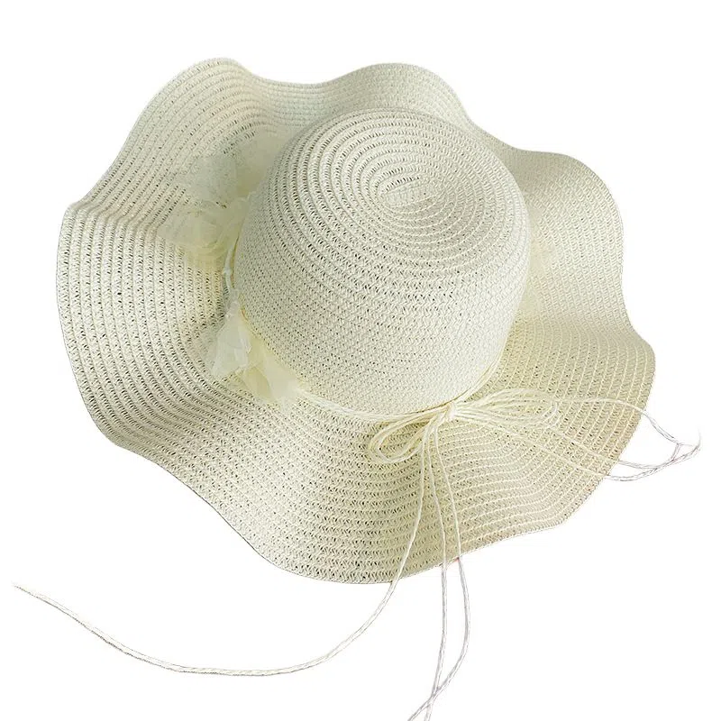 艾佳微 海边度假草帽草编大帽檐防晒帽可折叠蝴蝶结遮阳沙滩帽#好运 聚酯纤维 渔夫帽 男女同款情侣款