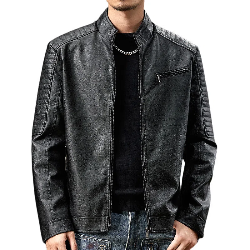 【dme】 美式复古机车风休闲立领防风防水皮衣 男女同款