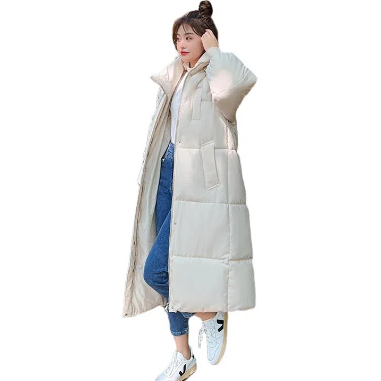 玉儿恋 长款过膝宽松加厚可拆卸帽棉服 女款