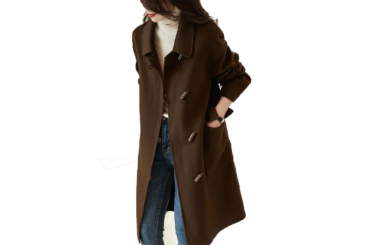 【dme】 纯色牛角扣简约长袖大衣 女款