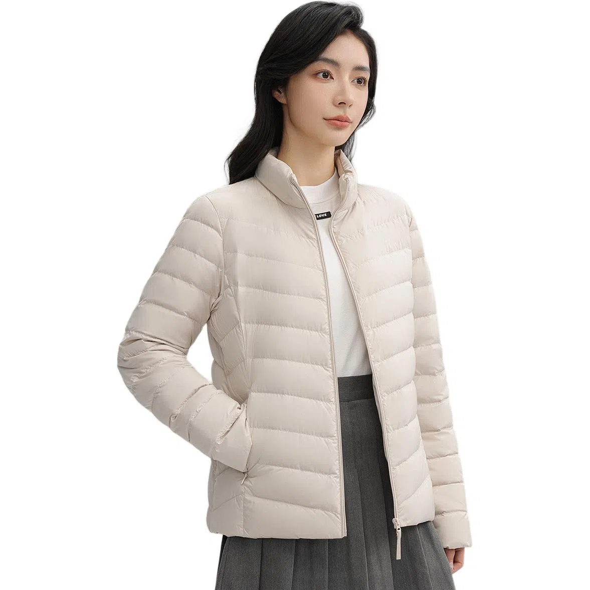 鸭鸭 纯色通勤连帽轻薄款短款外穿时尚百搭羽绒服 女款