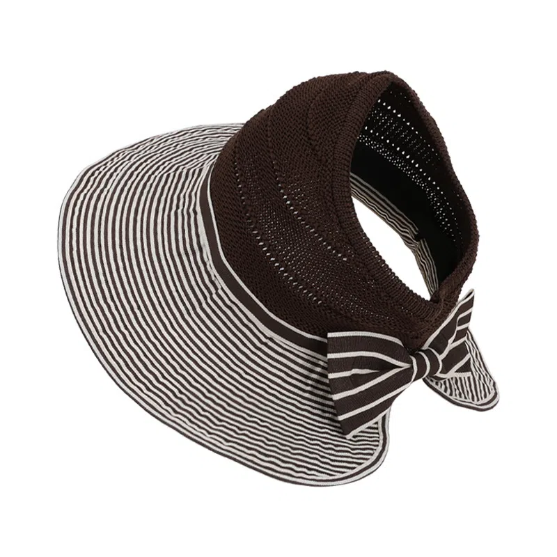 艾佳微 夏季条纹空顶大檐蝴蝶结透气太阳帽户外遮阳帽优雅气质潮#好运 聚酯纤维 渔夫帽 男女同款情侣款