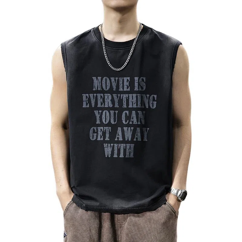 前进牛 休闲高街潮牌做旧背心 男女同款