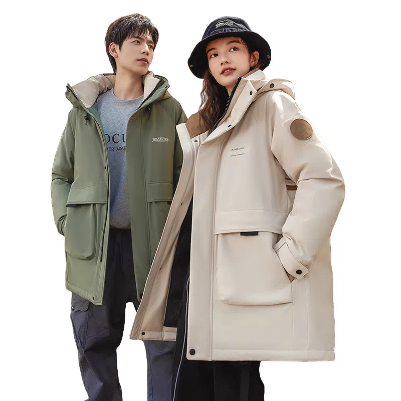 鸭鸭 中长款加厚保暖休闲宽松连帽套头羽绒服 男女同款