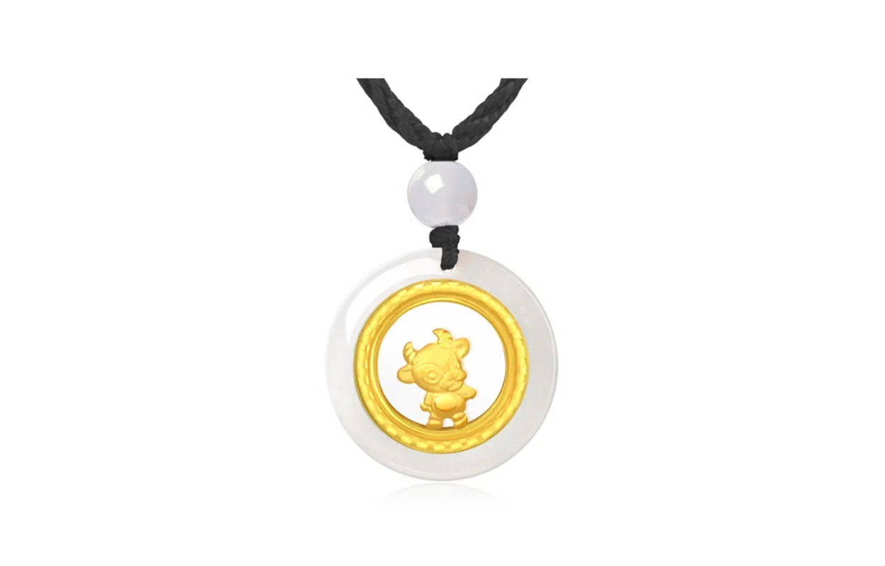 百利金 时转运来 精致大气萌趣可爱简约个性 国潮新中式复古金镶玉锁骨链 玉髓 玉石项链 男女同款情侣款