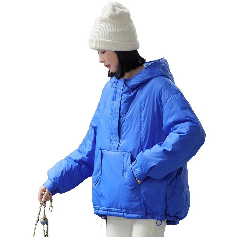 鸭鸭 纯色连帽套头大口袋保暖舒适长袖休闲简约美系时尚洋气外穿羽绒服 女款