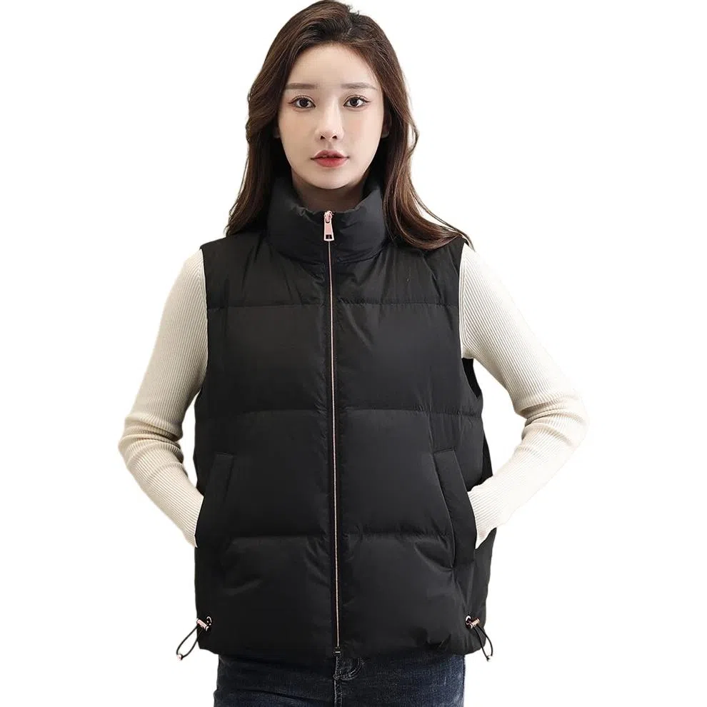 鸭鸭 纯色立领短款拉链休闲无袖保暖短款百搭羽绒马甲 女款