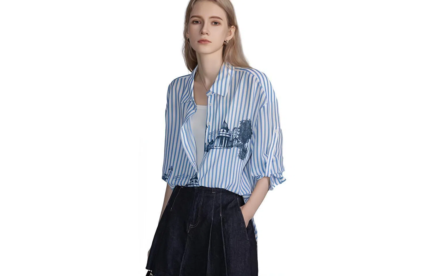 【dme】 休闲宽松长袖衬衫 女款 浅蓝