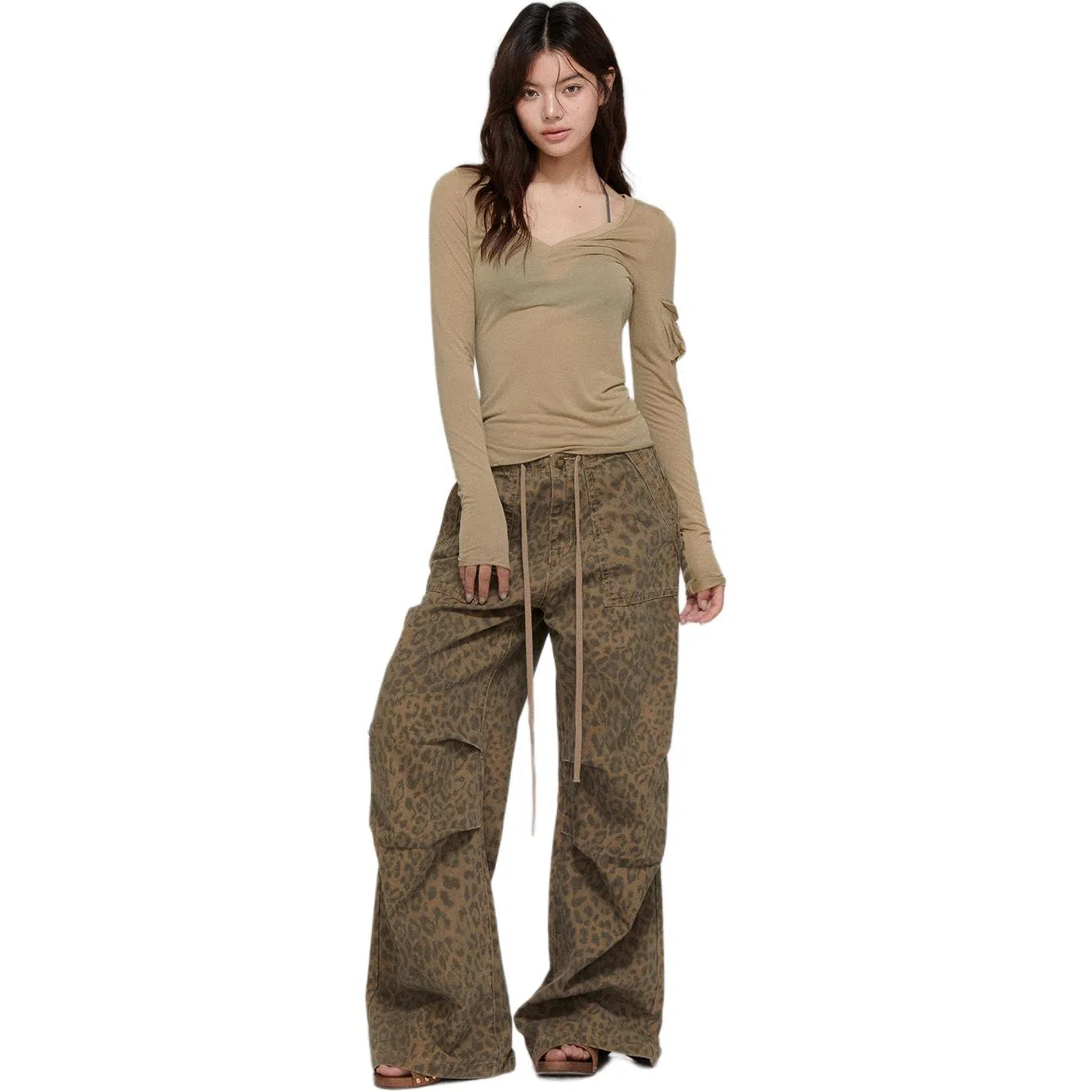 APEA Vintage Washed Leopard Cargo Pants