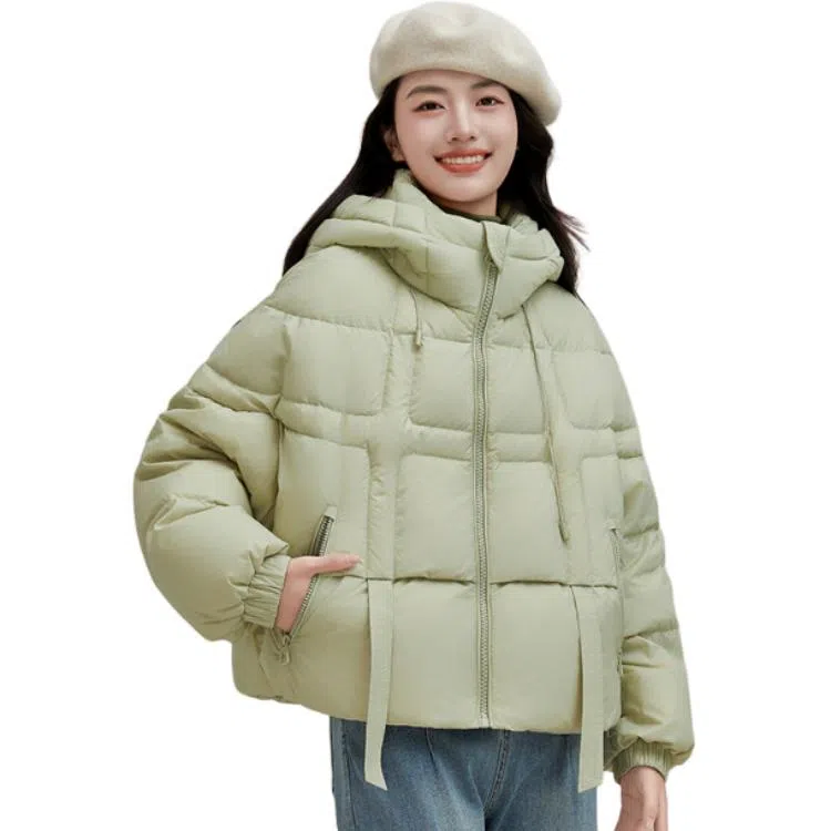 鸭鸭 纯色宽松连帽直筒羽绒服 女款