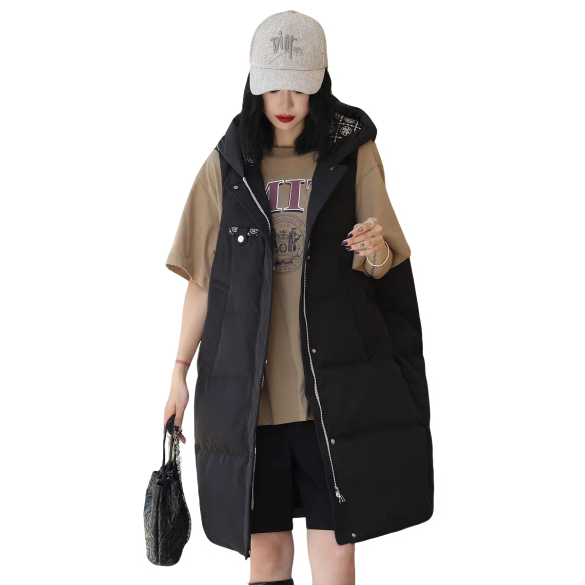 鸭鸭 中长款连帽纯色保暖羽绒服 女款 鹅黄色