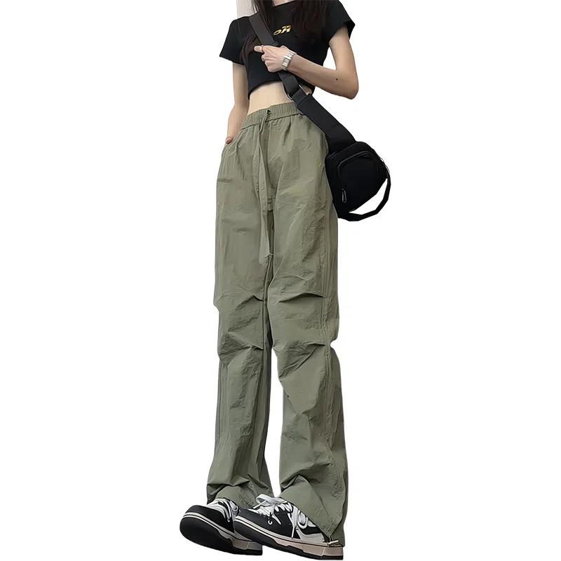 欧迪芬 褶皱伞兵工装裤薄款美式速干裤直筒休闲裤 女款
