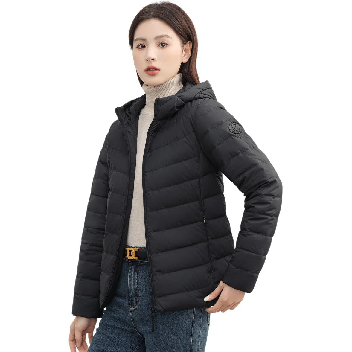 鸭鸭 纯色通勤连帽轻薄款短款外穿时尚百搭羽绒服 女款