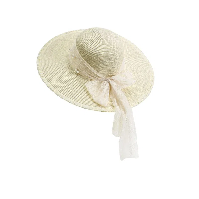 艾佳微 田园风蕾丝蝴蝶防晒度假沙滩#好运 聚酯纤维 渔夫帽 男女同款情侣款