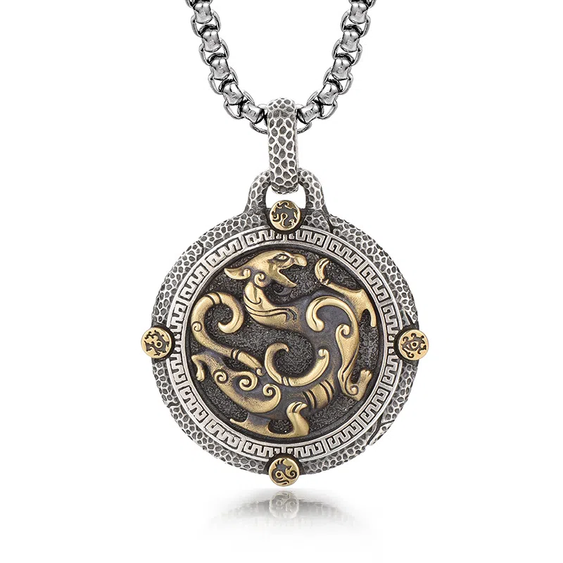 IDEAGEMER Five Elements Dragon Pendant Necklace 925 Silver