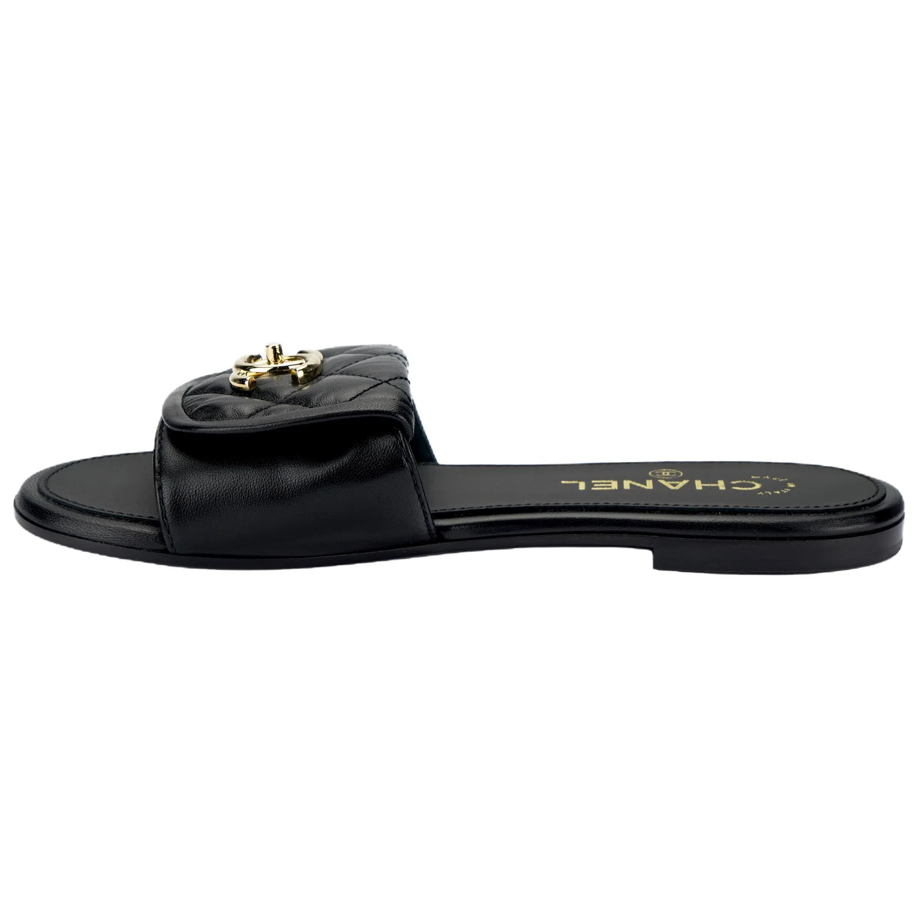CHANEL 25P Flat Toe Strap Sandals Black