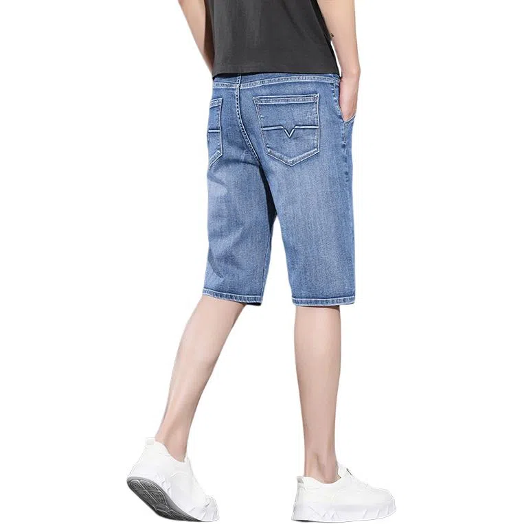 顶峰保罗 薄款透气复古水洗直筒五分裤美式高街潮牌宽松运动休闲百搭高级感阔腿牛仔短裤 男女同款