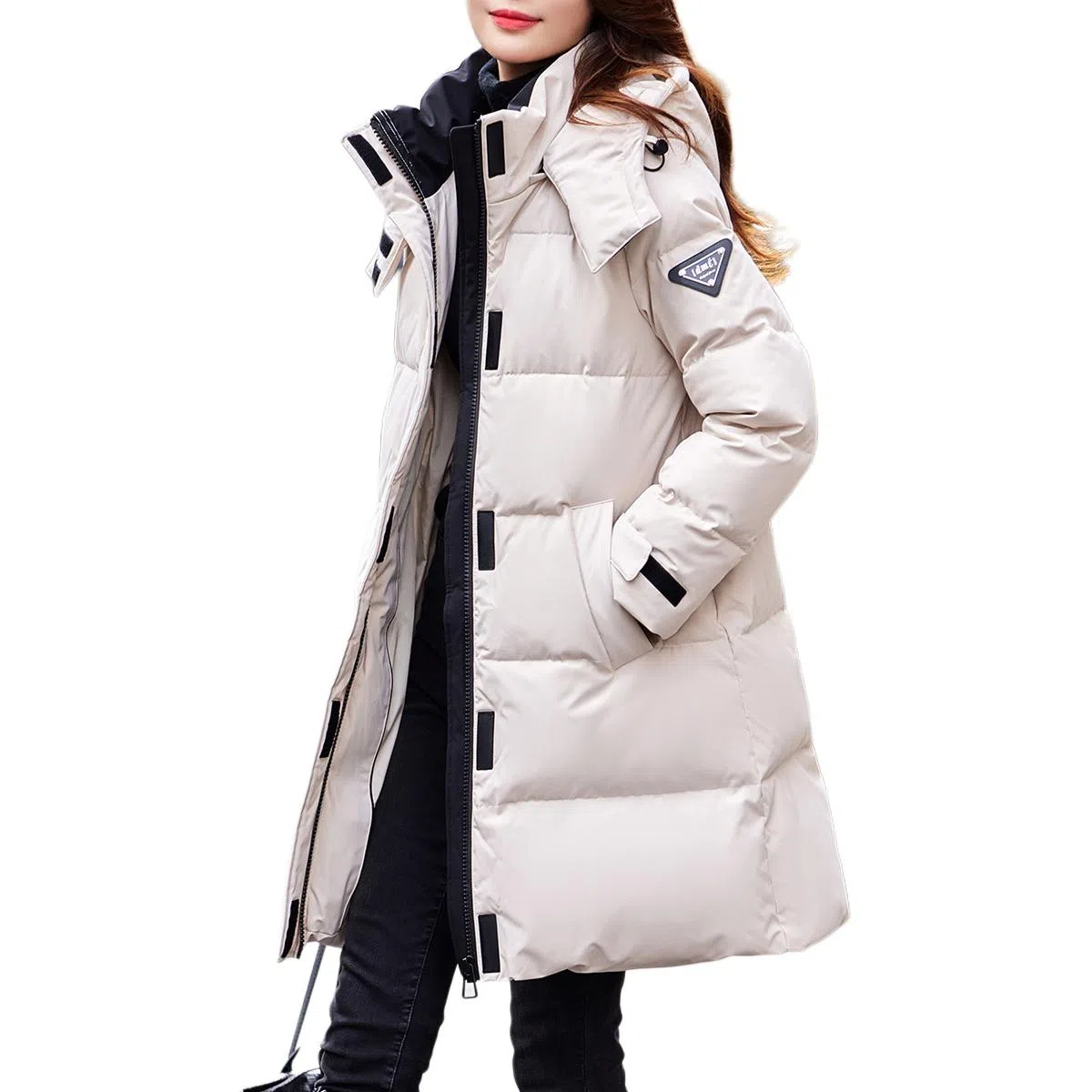 【dme】 纯色基础加厚三防连帽保暖魔术贴羽绒服 女款