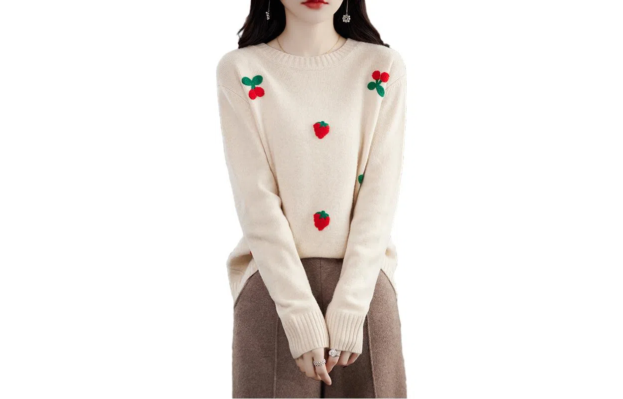 恒源祥 植物花卉套头圆领长袖毛衣 女款