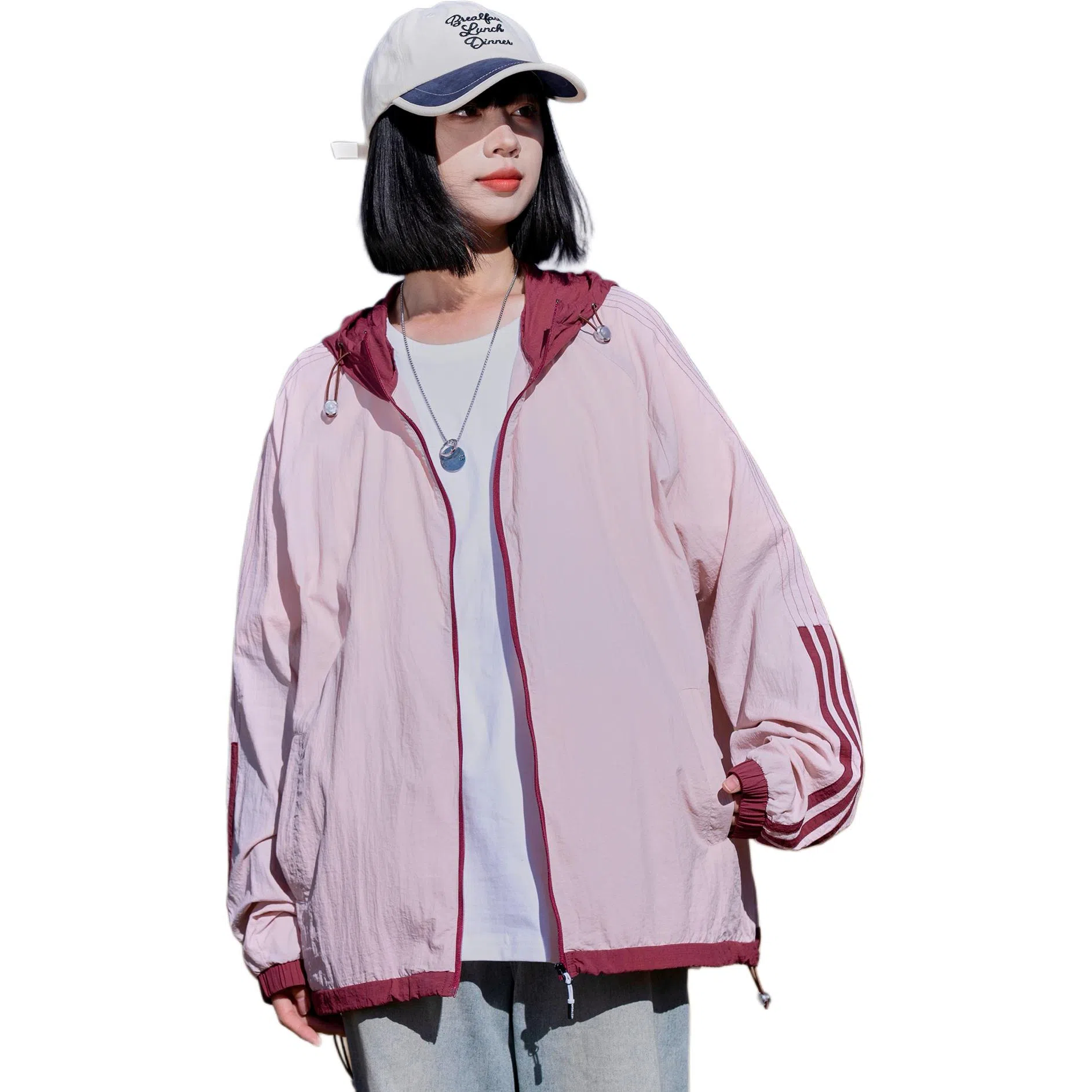 黑恐龙 休闲宽松百搭柔软轻薄时尚简约个性连帽条纹防晒服 男女同款