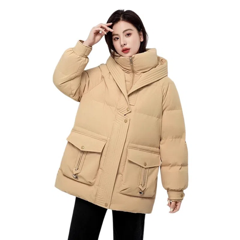 鸭鸭 时尚连帽双层面料百搭外套羽绒服 女款