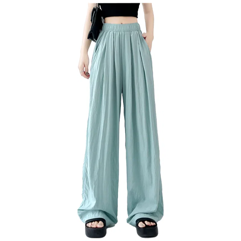 兰缪 夏季高腰阔腿裤日系慵懒垂感褶皱薄款休闲裤 女款