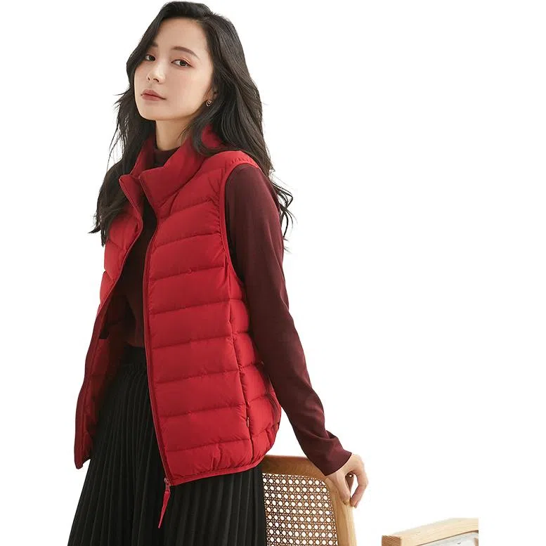 鸭鸭 纯色拉链立领羽绒马甲 女款