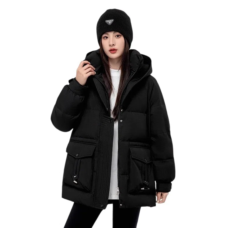 鸭鸭 时尚连帽双层面料百搭外套羽绒服 女款