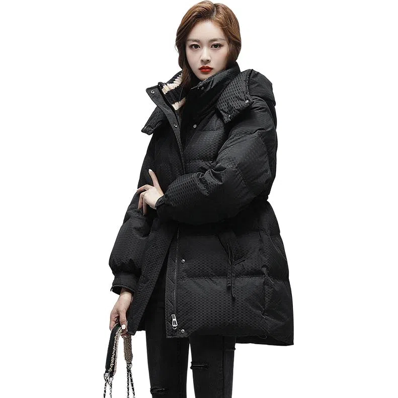 鸭鸭 纯色简约通勤连帽拉链羽绒服 女款