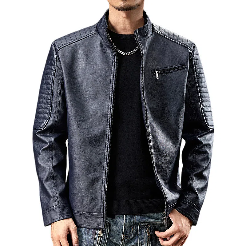 【dme】 美式复古机车风休闲立领防风防水皮衣 男女同款