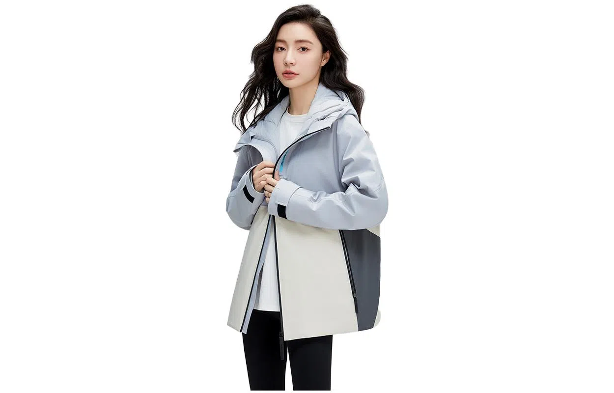 鸭鸭 休闲拼接连帽长袖羽绒服 女款