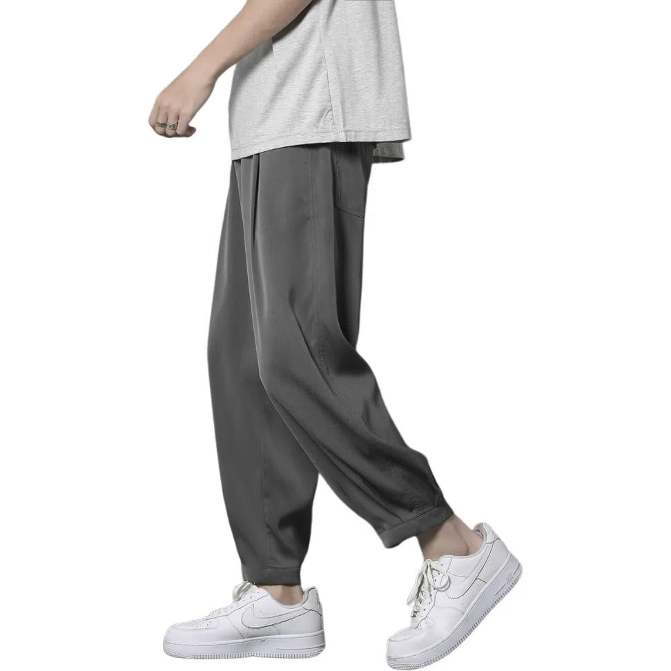 顶峰保罗 冰丝薄款速干纯色简约垂感运动束脚九分裤潮流显高显瘦宽松凉感透气百搭大码休闲裤 男女同款