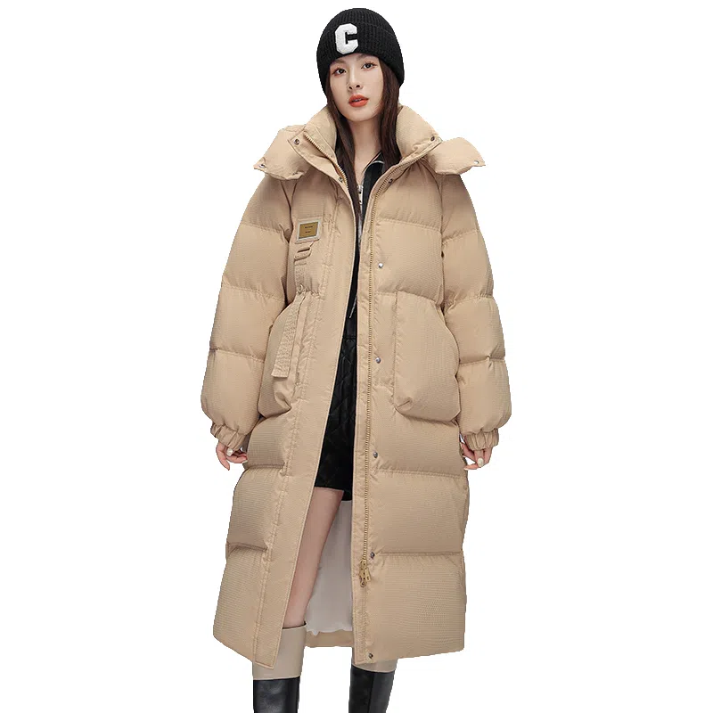 鸭鸭 新国标长款过膝连帽韩版宽松时尚休闲通勤简约加厚保暖羽绒服 女款