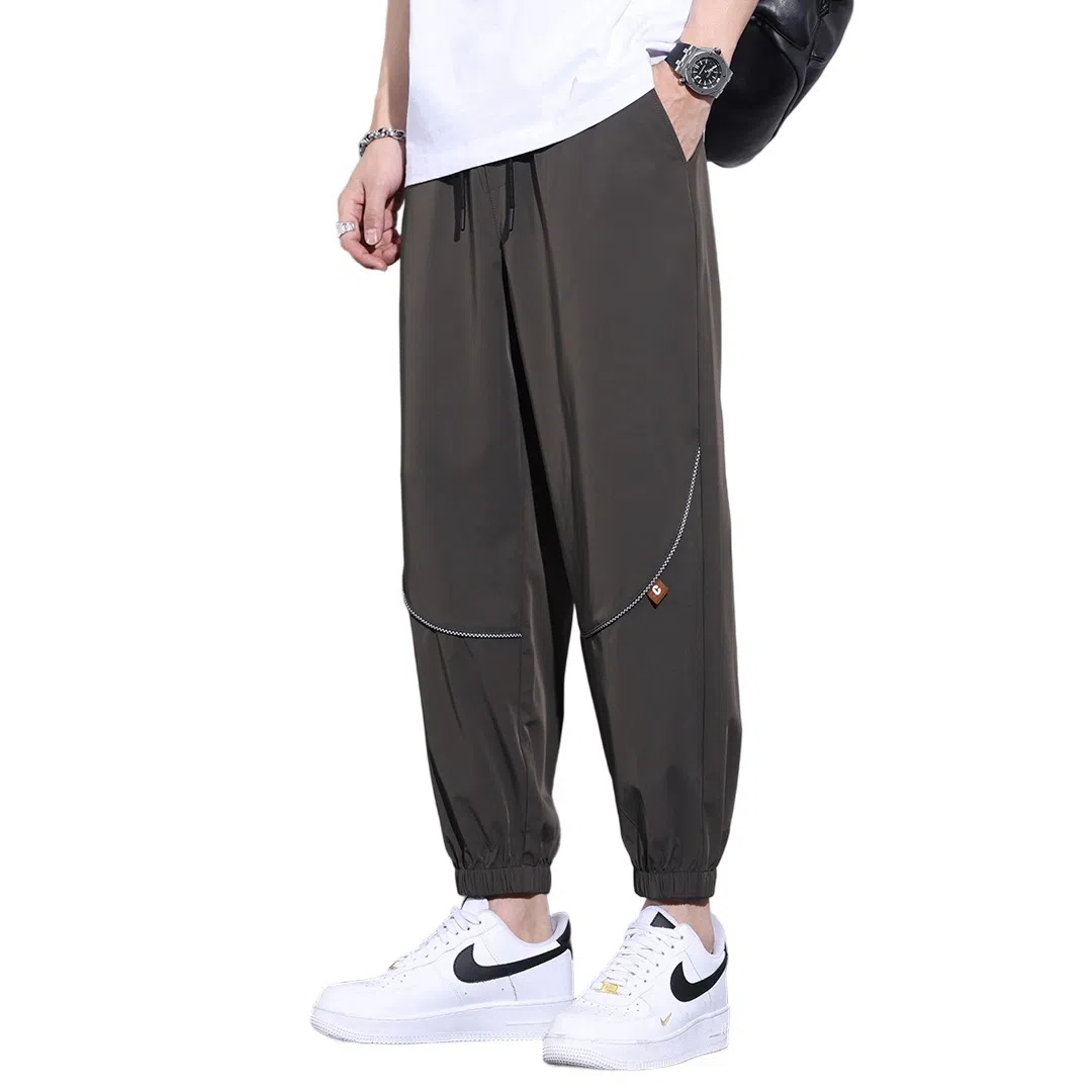 顶峰保罗 无性别主义冰丝裤子薄款亲肤透气凉感宽松束脚大码速干垂感运动时尚百搭潮流九分休闲裤 男女同款