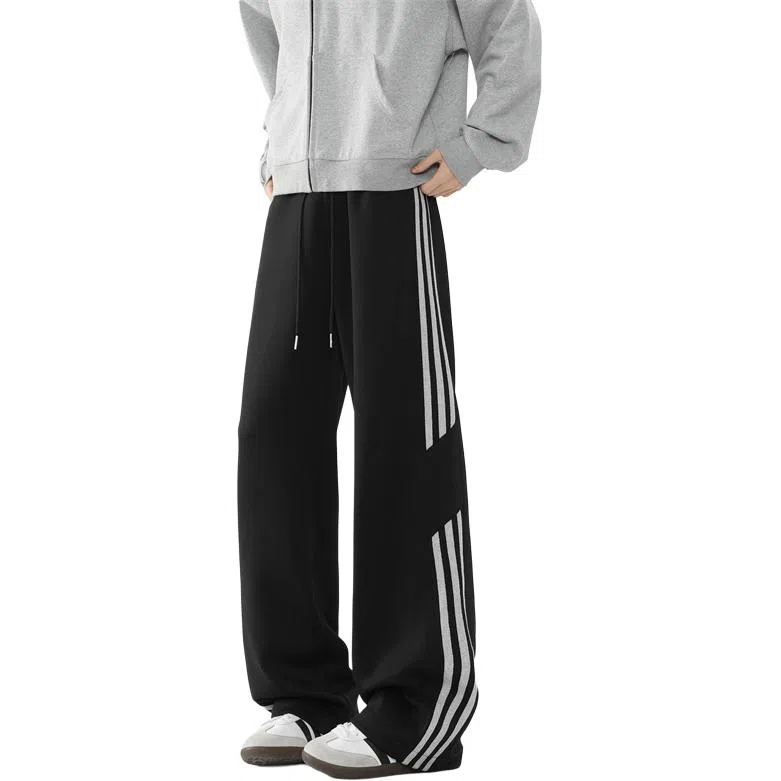 顶峰保罗 美式高街侧边条纹百搭直筒长裤复古潮流宽松舒适小众百搭痞帅设计感大码阔腿休闲裤 男女同款