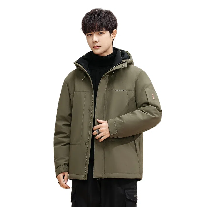 鸭鸭 纯色韩版休闲百搭短款连帽防寒保暖工装羽绒服 男款
