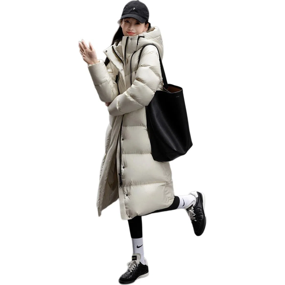 【dme】 纯色时尚休闲简约连帽保暖舒适长袖羽绒服 女款 黑色