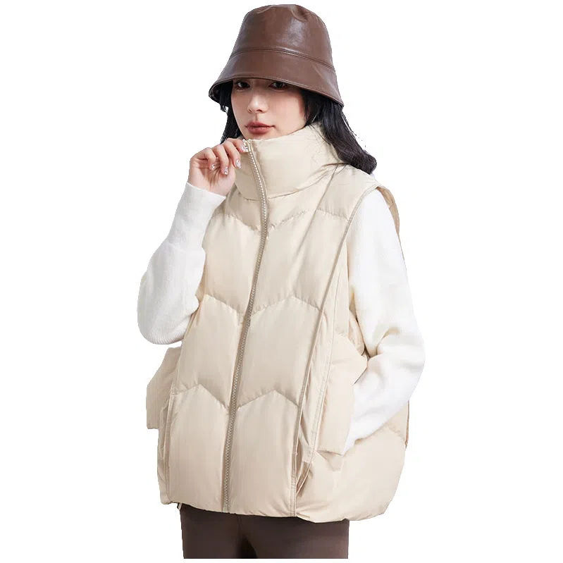 鸭鸭 时尚纯色立领百搭休闲加厚保暖简约外穿通勤办公室穿搭羽绒马甲 女款