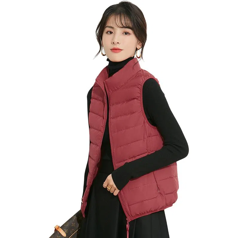 鸭鸭 纯色拉链立领羽绒马甲 女款