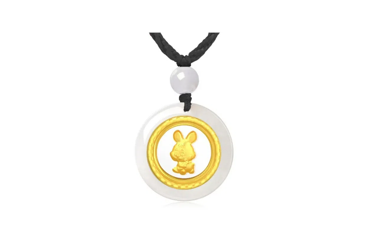 百利金 时转运来 精致大气萌趣可爱简约个性 国潮新中式复古金镶玉锁骨链 玉髓 玉石项链 男女同款情侣款