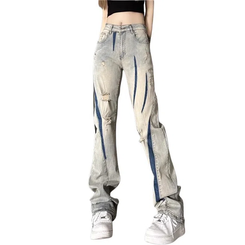 PANDA ADEVIL Tie-Dye Distressed Jeans Yellow Clay