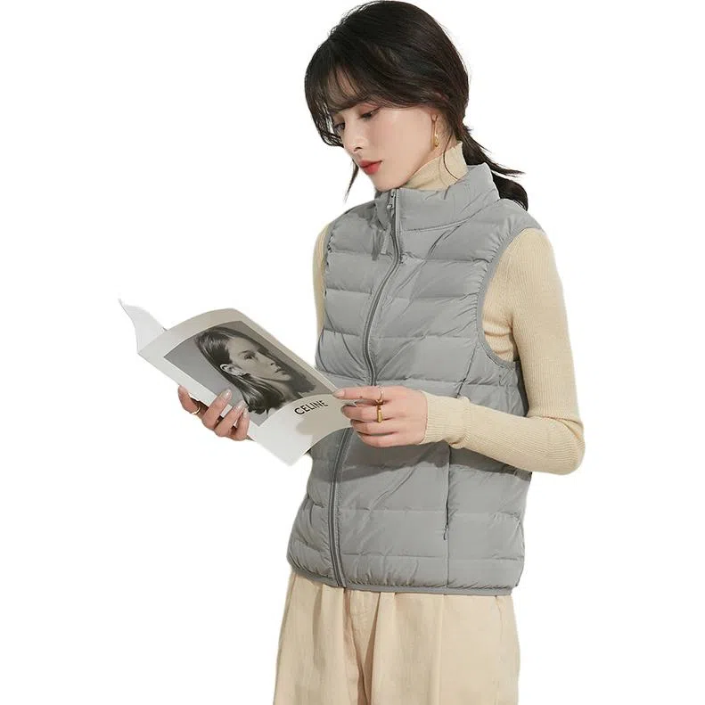 鸭鸭 纯色拉链立领羽绒马甲 女款