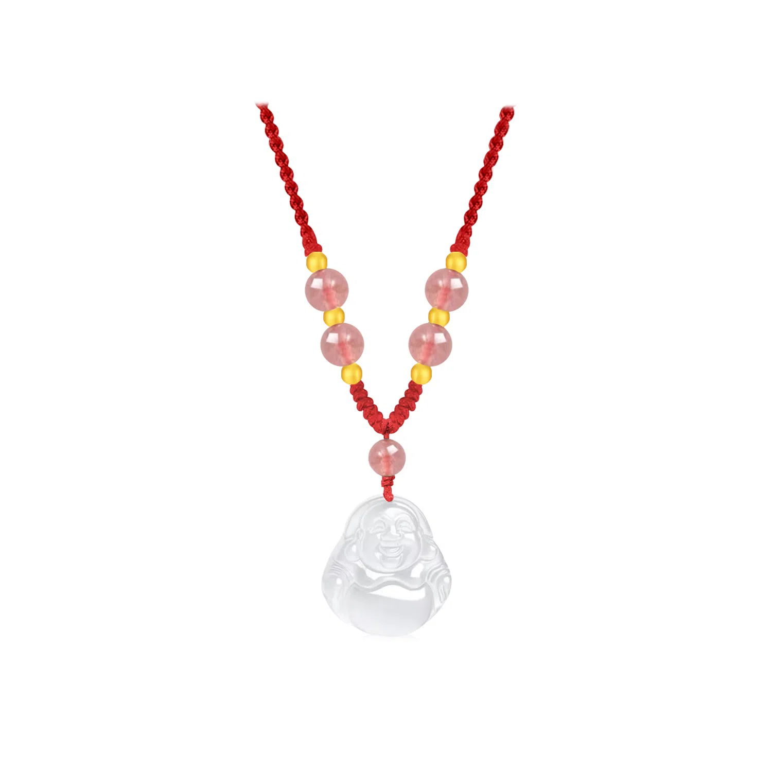 【顺丰包邮】 中国珠宝 笑口常开 笑脸弥勒佛招财纳福小佛公国风新中式小巧百搭可调节锁骨链好运 玉髓 项链 男女同款情侣款